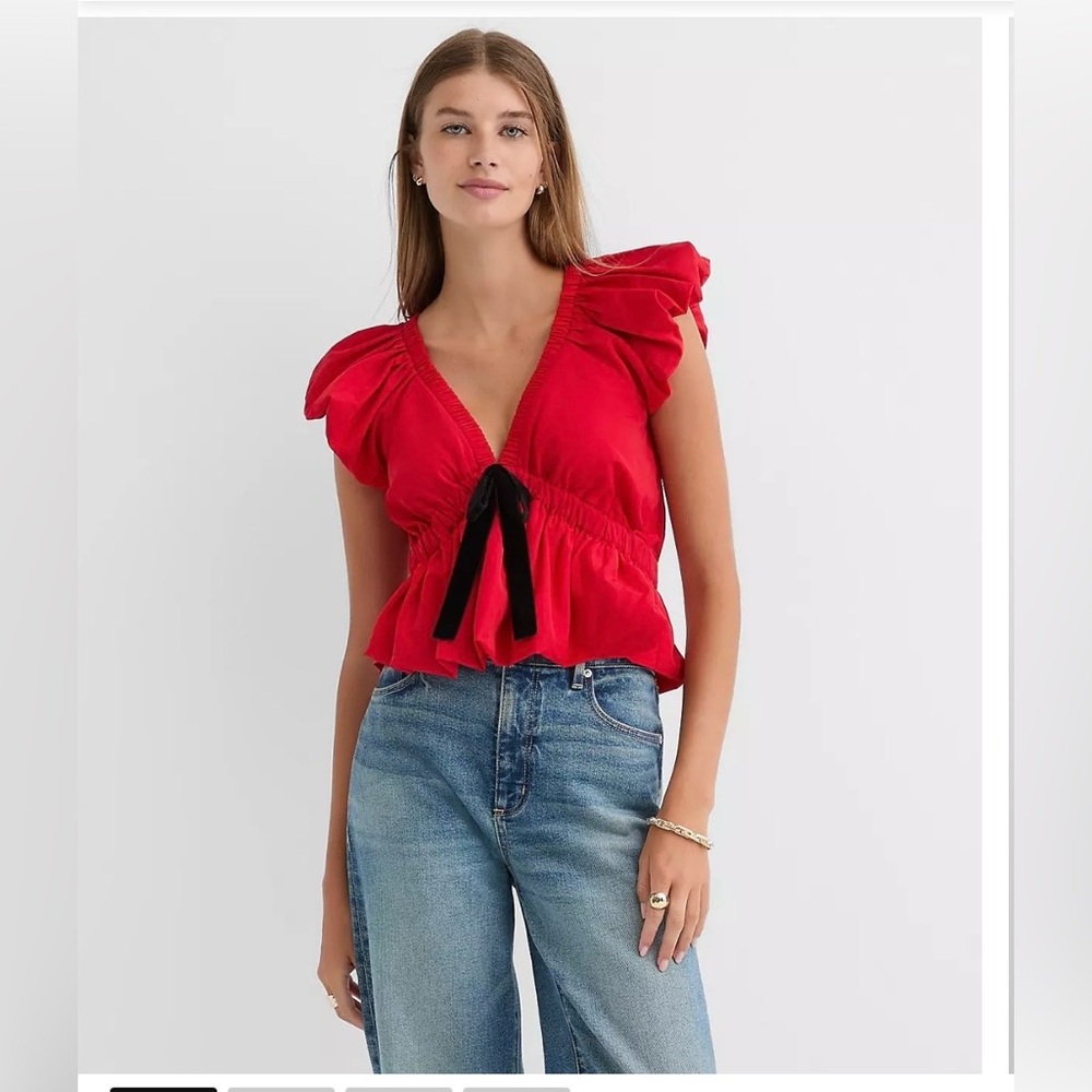 New Never Worn Loft Red Women's Top with Black Bow.